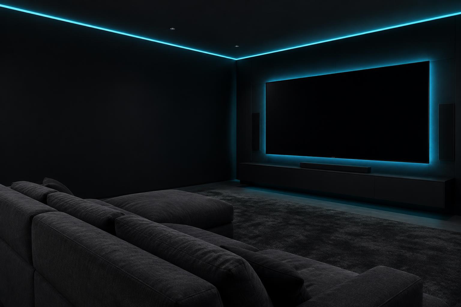 Sala de cinema com tela iluminada